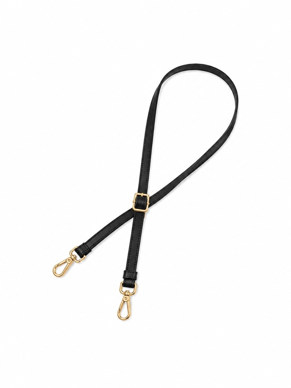 Adjustable Black Leather Crossbody Strap with Gold Hardware